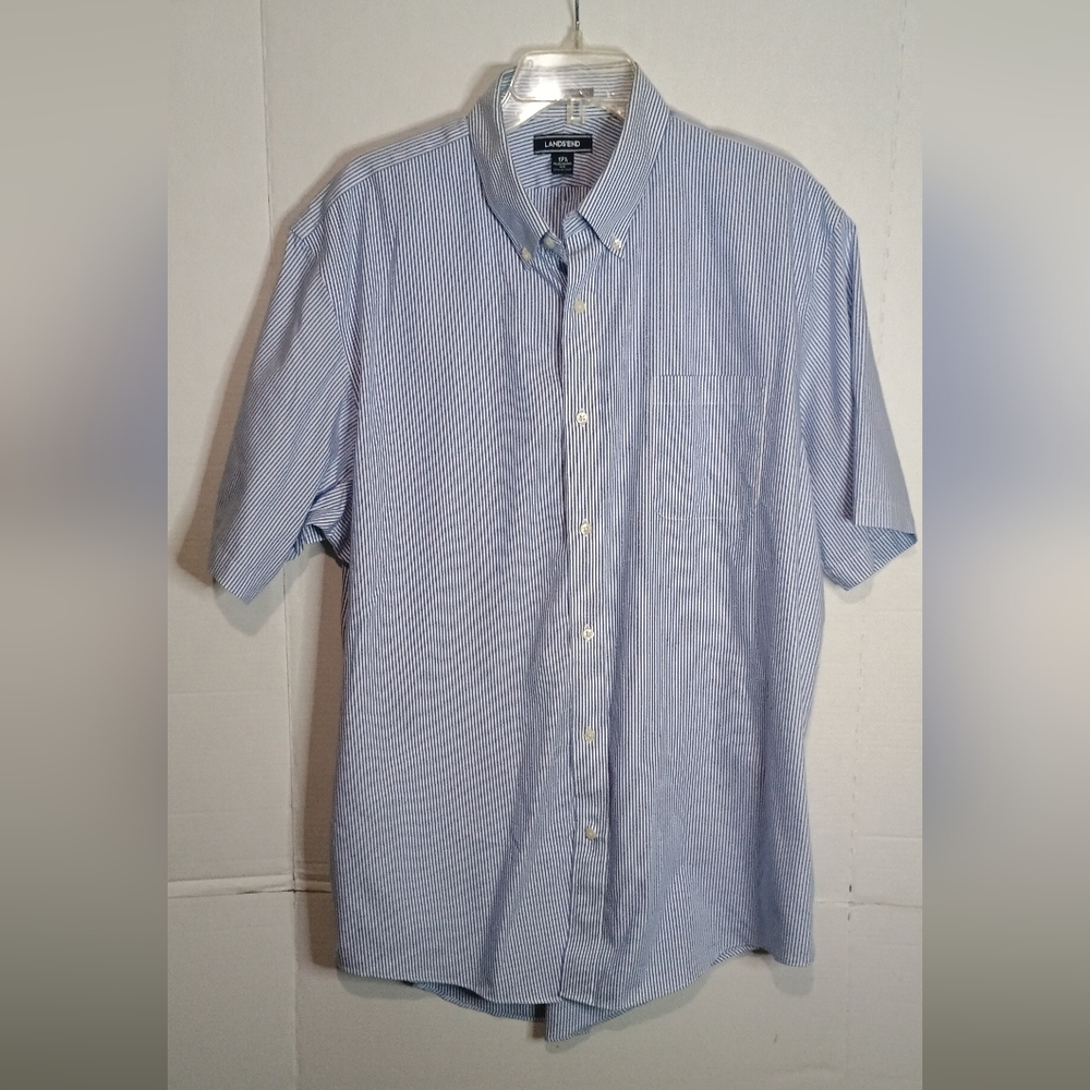 Lands' End Light Blue Pinstripe Casual Shirt Size Large